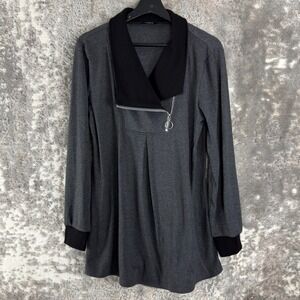 Valolia Size M Stretch V Neck Casual‎ Sweater Shirt Gray Long Sleeve Zipper